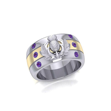 Strong and Beautiful ~ Scottish Thistle Ring with 18k Gold Accent MRI356 - Jewelry